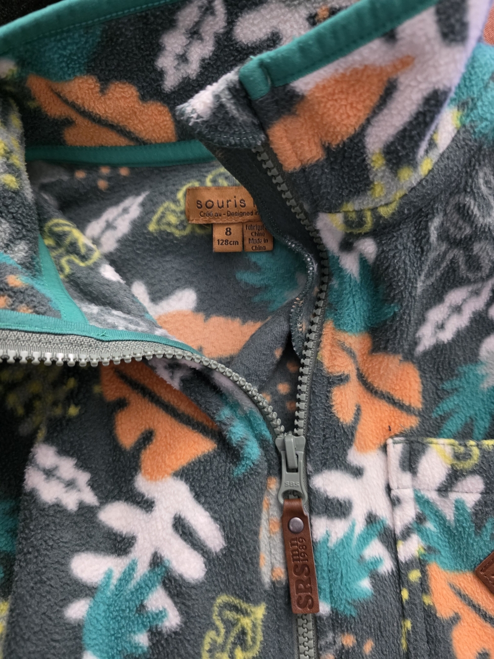 Kids Fleece Jacket in Gray with Leaf Print Souris Mini 8 Ans - Picture 3 of 3